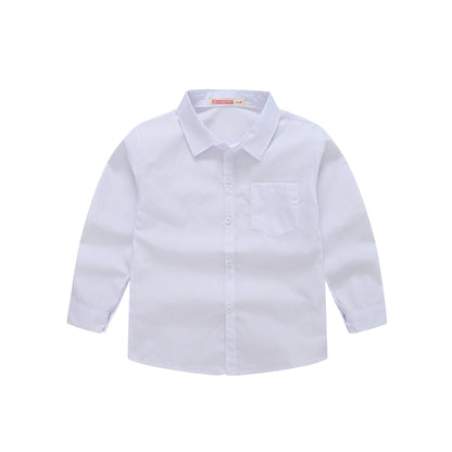 Children's Shirt in the Spring and Autumn New Boys and Girls Suit Collar Shirt Children's Pure Color Long Sleeve Shirt