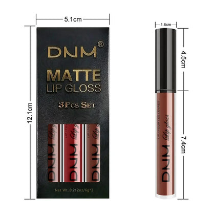 DNM 3PCS Liquid Lipstick Sets Waterproof Matte Black Blue Purple Blue Sexy Lip Gloss Long Lasting Nude Lip Tint Stain Makeup Kit