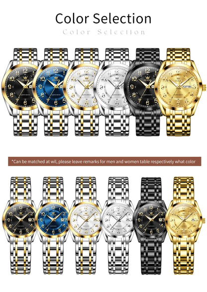 OLEVS 3666 Couple Watch Luxury Brand Quartz Watch Waterproof Watch Lover Gift Night Light Classic Date Week Clock His Her Watch