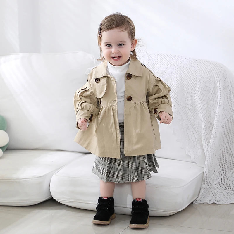 Fashion Baby Coat with Belt Cotton Autumn Spring Baby Girl Clothes Solid Color Infant Jacket Baby Girl Coat 2 Colors