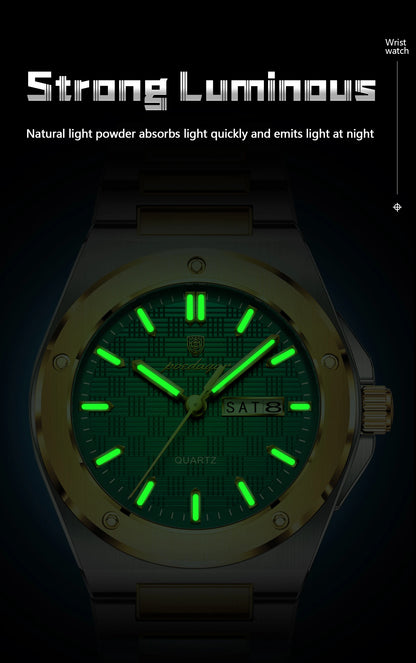 POEDAGAR High Quality Men Clock Date Week Waterproof Fashion Watch For Man Stainless Steel Luxury Men's Quartz Watches Reloj+Box