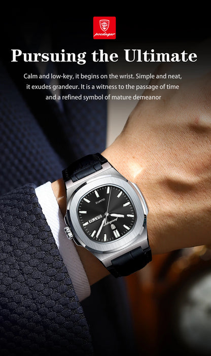 POEDAGAR Fashion Wristwatch For Boyfriend Luminous Waterproof Week Calendar Business Couple Watches Leather Luxury Men's Watches