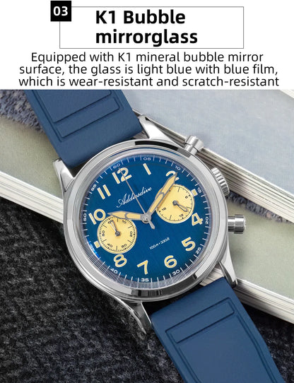 ADDIESDIVE New 2025 Chronograph 38mm Men's Watches VK64 Quartz Wristwatch Luminous Bubble Mirror 10Bar Waterproof Steel Watch