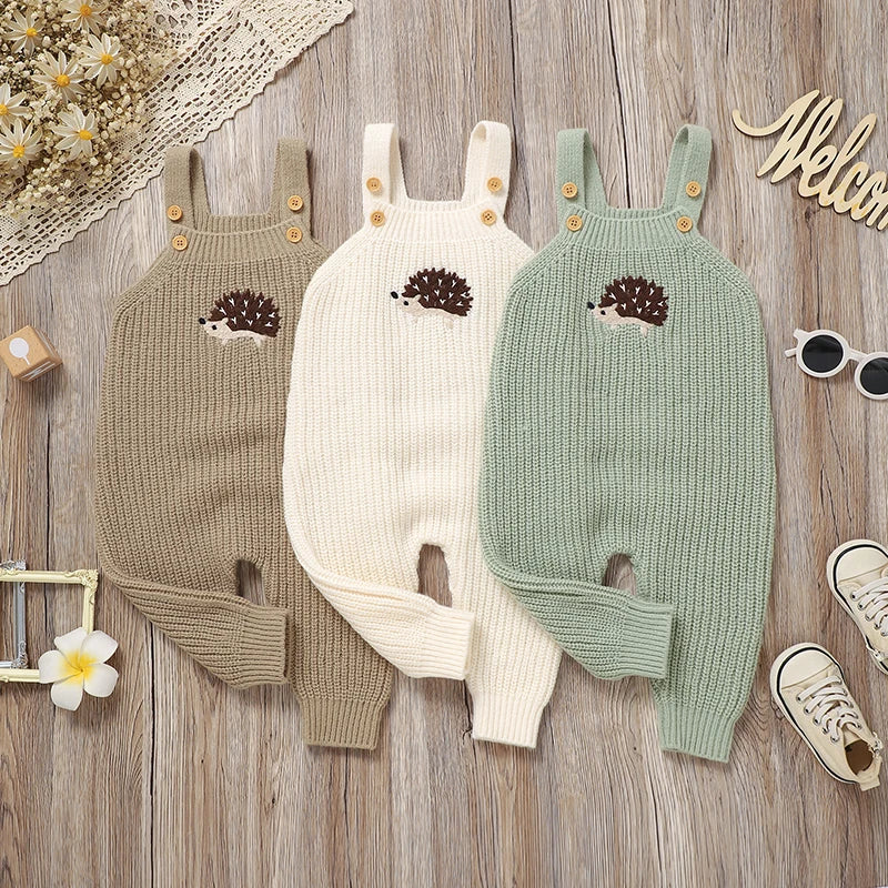 Baby Girls Boys Rompers Cute Hedgehog Knitted Newborn Sleeveless Sunsuits Jumpsuits 0-18m Infant Unisex Overalls Toddler Costume