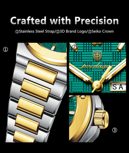 POEDAGAR High Quality Men Clock Date Week Waterproof Fashion Watch For Man Stainless Steel Luxury Men's Quartz Watches Reloj+Box