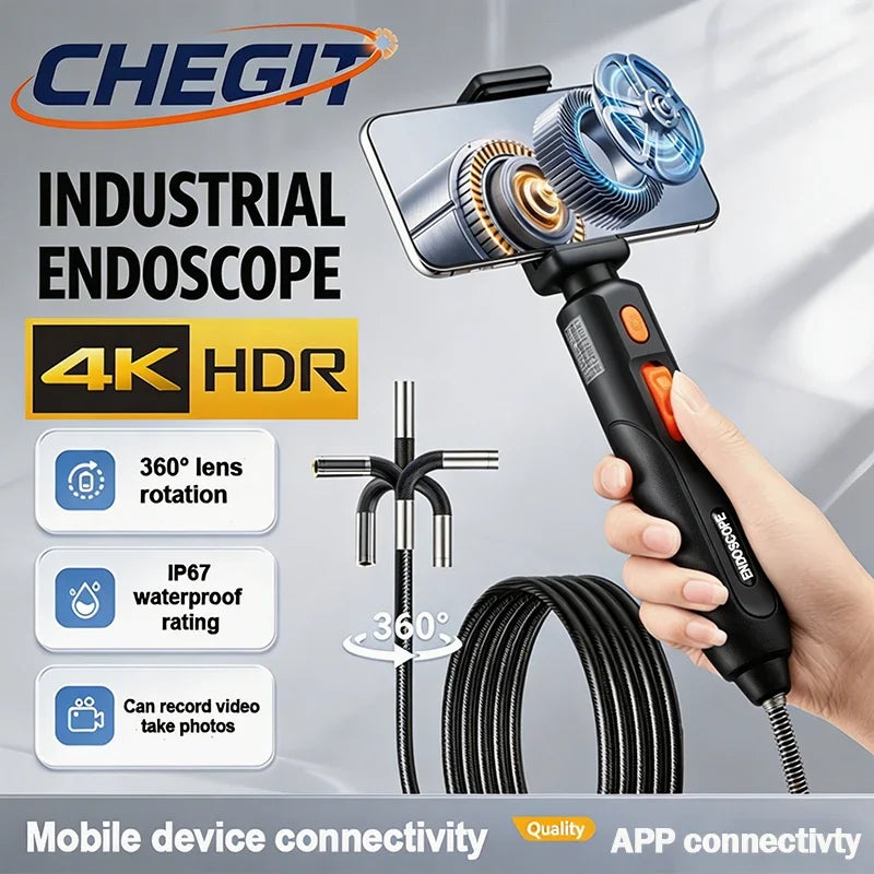 4K UHD 360° Two-Way Type-C Articulating 6mm Endoscope Camera Borescope Car Inspection Industrial Endoscope For IOS Android