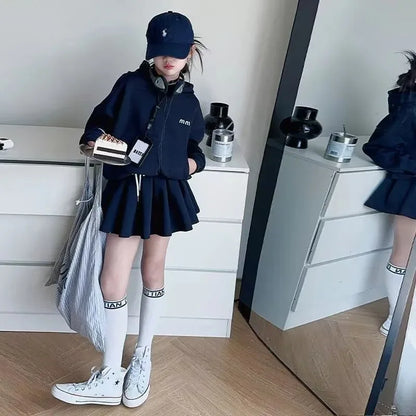 Girls Autumn Casual Outfit Set Two-Piece Long-Sleeve Top + Short Skirt Set Children's  Clothing Set Suitable for Girls Aged 7-17
