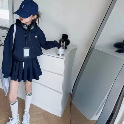 Girls Autumn Casual Outfit Set Two-Piece Long-Sleeve Top + Short Skirt Set Children's  Clothing Set Suitable for Girls Aged 7-17