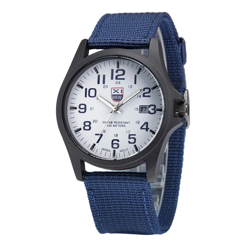 Men Genuine XINEW Brand Watches Students Fashion Casual Nylon Band Sports Army Gifts Date Quartz Wrist Watch Black Montre Homme
