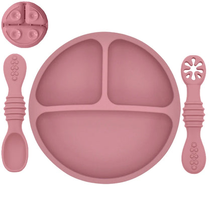 Silicone Baby Dining Plate With Spoon Fork Children Dishes Suction Plate for Toddlers Kid Training Feeding Sucker Bowl BPA FREE