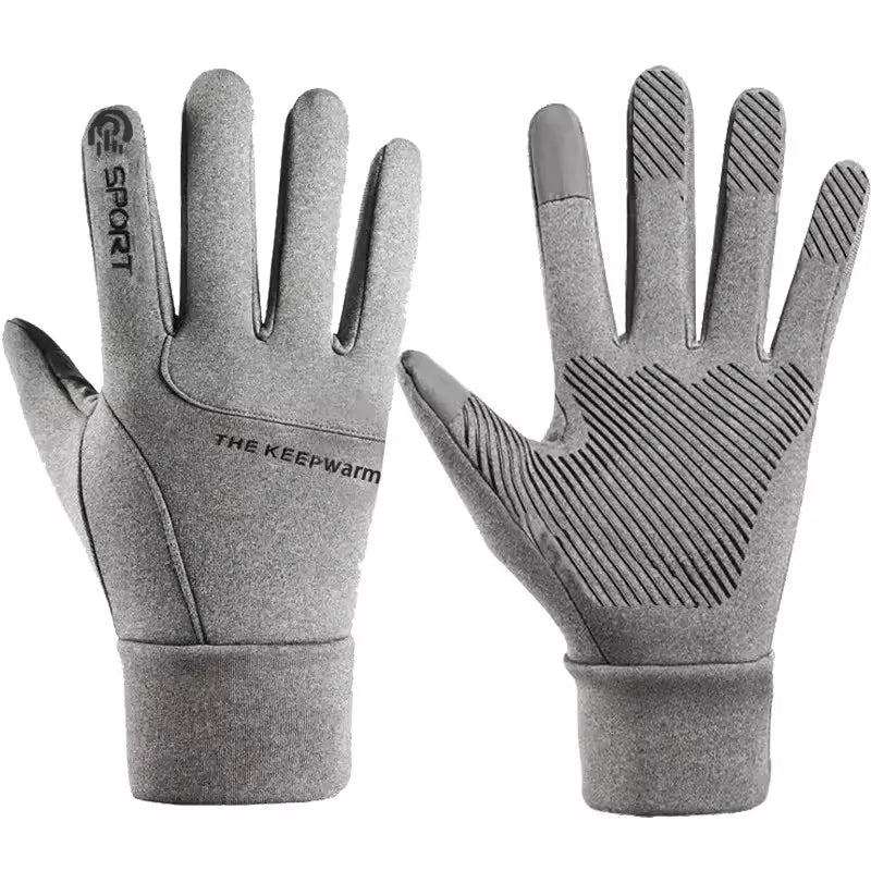 Men Winter Outdoor Warm Full Finger Gloves Waterproof Anti-Slip Touch Screen Compatible Cycling Sports Gloves Thickened Warm