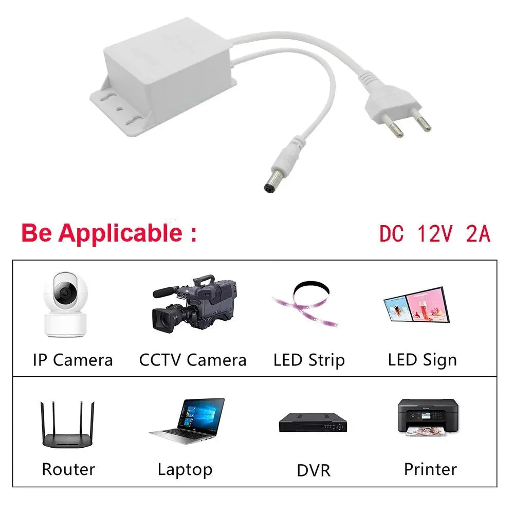 2pcs Power Adapter EU Outdoor Waterproof AC 100-240V Input DC 12V Volt Output Supply Charger Europe Universal Adapter Converter
