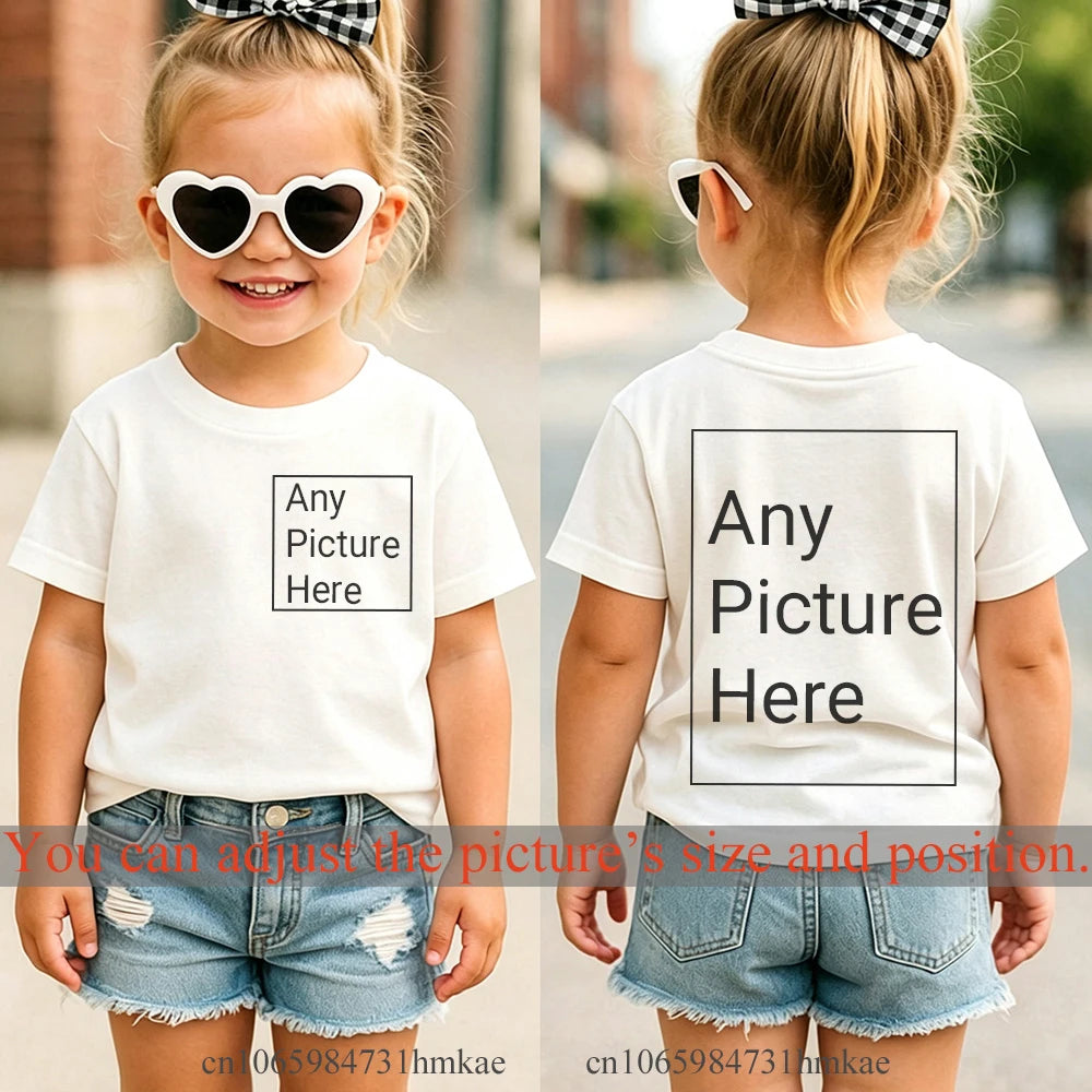 Personalized Kids T‑Shirts Front Back Print Customized Girl Short Sleeve T‑shirt Custom Photo Text Logo Tee For Girls Casual Tee