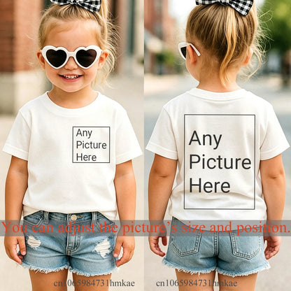 Personalized Kids T‑Shirts Front Back Print Customized Girl Short Sleeve T‑shirt Custom Photo Text Logo Tee For Girls Casual Tee