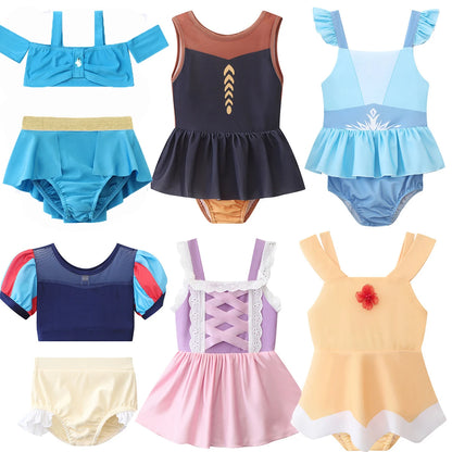 Fairy Tale Princess Swimsuit for Girls Elsa Anna Snow White Swimwear Belle Child Kids Toddler 2-8Y Bathing Suit with Skirt