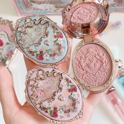 Flower Knows Strawberry Rococo Embossed Blush Fine Powder Makeup Smooth Long Lasting Blusher Waterproof Blush Maquiagem