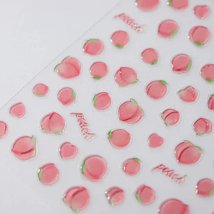 Pink Translucent Peach Jelly Texture 5D Soft Embossed Reliefs Self Adhesive Nail Art Stickers Cute Fruits 3D Manicure Decals