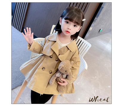 England Style Spring Autumn Cotton Girl Toddler Trench kids Windbreaker Fashion Little Girl Double Breasted Jacket Outfits