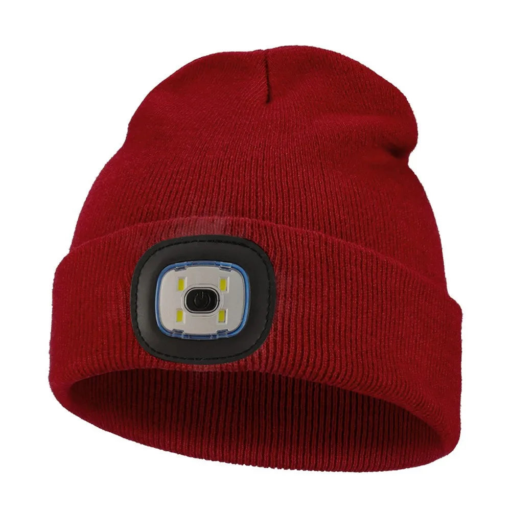 For Woman Cap Night Running Fishing Riding Sports Teenager Beanies Winter Men Beanie Hat with LED Light Rechargeable Knitted Hat