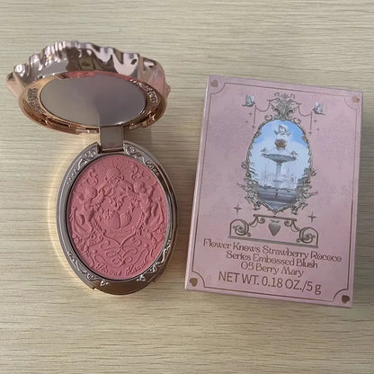 Flower Knows Strawberry Rococo Embossed Blush Fine Powder Makeup Smooth Long Lasting Blusher Waterproof Blush Maquiagem
