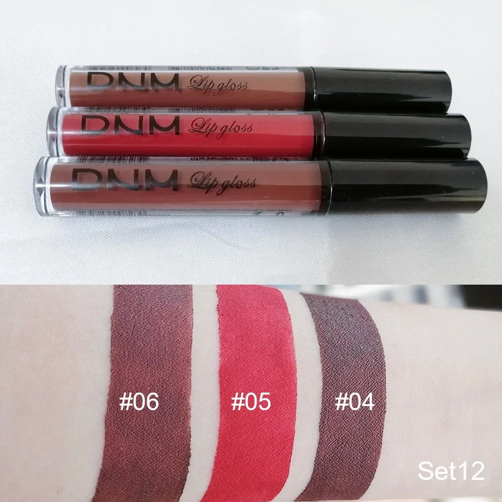 DNM 3PCS Liquid Lipstick Sets Waterproof Matte Black Blue Purple Blue Sexy Lip Gloss Long Lasting Nude Lip Tint Stain Makeup Kit