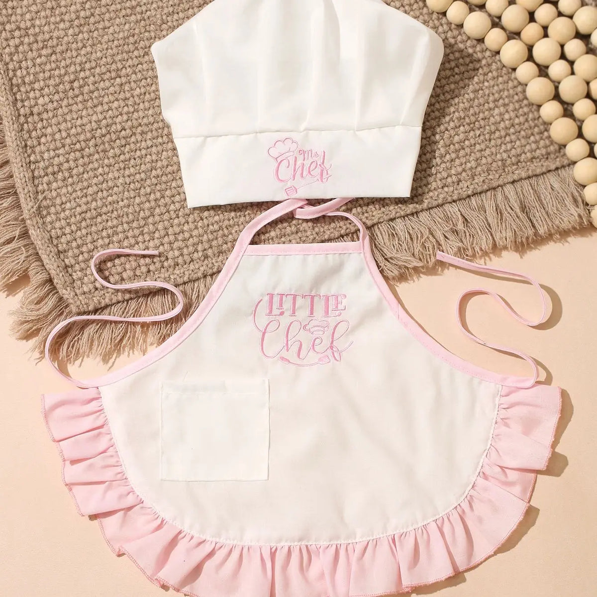 Ylsteed 2 Pcs Set Cute Baby Chef Apron and Hat Infant Kids White Cook Costume Photography Prop Newborn Hat Apron-HD