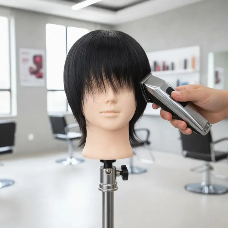 New Real Human Hair Mannequin Head Short Black Hair Perfect For Barber Training Practice Beauty Styling Tool