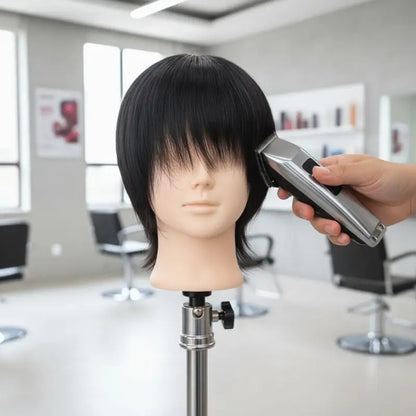 New Real Human Hair Mannequin Head Short Black Hair Perfect For Barber Training Practice Beauty Styling Tool