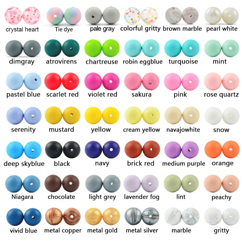 LOFCA 15mm 20pcs/lot Silicone Loose Beads Safe Teether Round Baby Teething Beads DIY Chewable Colorful Teething For Infant