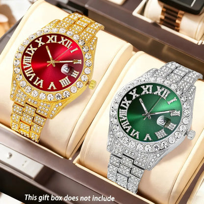 2-Piece Men's Luxury Watch Set - Classic Minimalist Large Dial Casual Versatile Quartz Watch Golden & Silvery Combination Set