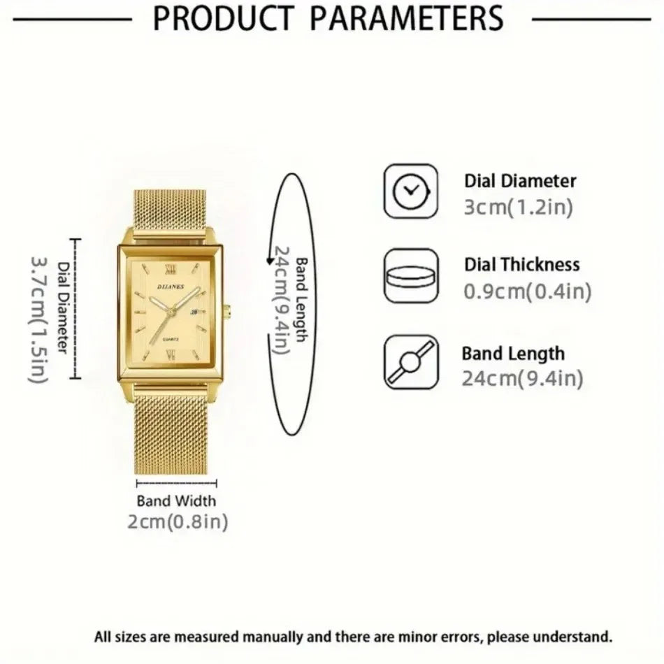 2 Piece/Set Fashion Casual Men's Watch Set Alloy Dial Strap Stylish Square Men's Watch with Date Display Ideal for Gift Giving
