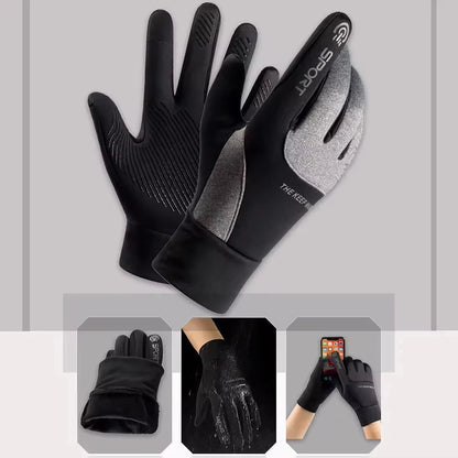 Men Winter Outdoor Warm Full Finger Gloves Waterproof Anti-Slip Touch Screen Compatible Cycling Sports Gloves Thickened Warm
