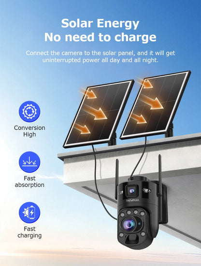 SHIWOJIA 60X ZOOM Solar Camera 4G 10MP AOV 24/7 Video Recording Dual Lens 360° 14W Solar Panel Security WIFI Camera PIR Monitor