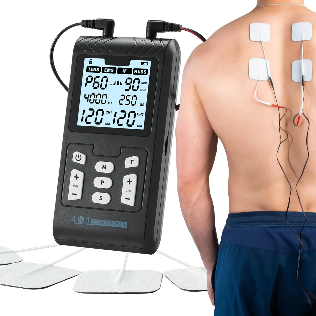 4-in-1 Electric Muscle Stimulator EMS Interferential High-Frequency Physiotherapy Device Electrostimulator for Muscle Relaxation