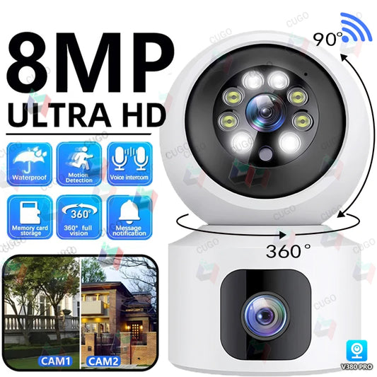 8MP 4K Wifi Surveillance Camera Wireless Security PTZ IP Camera AI Human Tracking 10X Zoom Security Camera Dual Screen Monitor