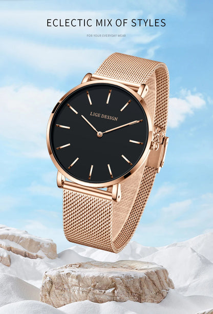Reloj LIGE 2025 TOP Elegant Women's Watch Fashion Simple Ladies Watch Dress Gift Quartz Waterproof Watch for Women montre femme