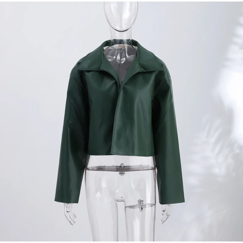 Street Pu Leather Women Jacket Elegant Long Sleeve Zippers Stand Collar Female Outwear 2026 Autumn Winter Chic Lady Coat