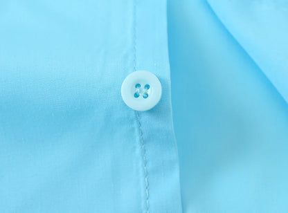 Children's Shirt in the Spring and Autumn New Boys and Girls Suit Collar Shirt Children's Pure Color Long Sleeve Shirt