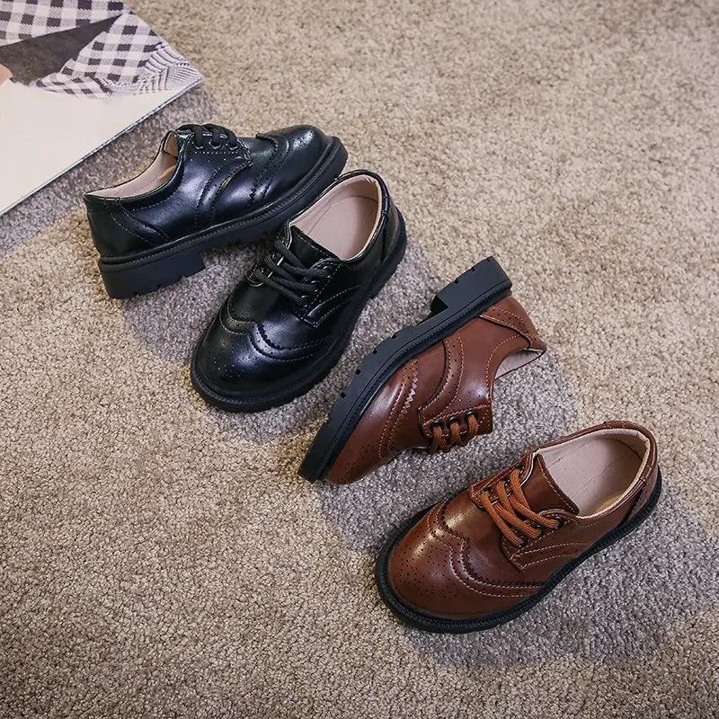 New All-match Black Brown Teenage Boy Dress Shoes 2024 Vintage Formal England Boys Wedding Party Shoes Boys Leather Shoes H06213