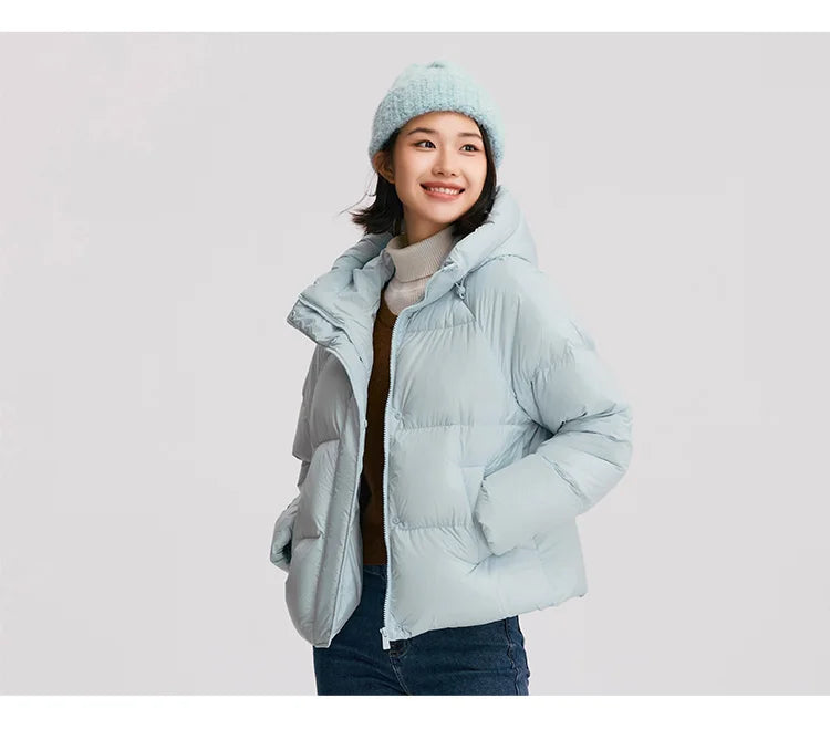 Semir Down Jacket Women Solid Color Loose Versatile 2025 Winter New Waterproof Oil-proof Stain-proof Hooded Coat Down Jacket