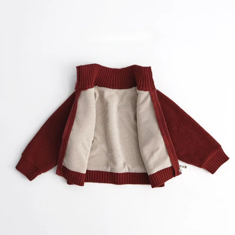 Autumn Winter Kids Sweater 1-6T Solid Color Zipper Boys Girls Turtleneck Cardigan Coat Children Baby Loose Warm Knit Tops