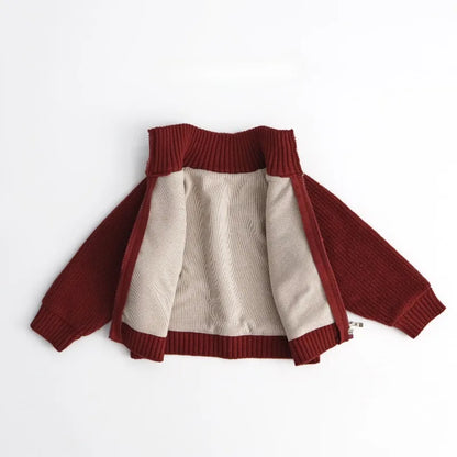 Autumn Winter Kids Sweater 1-6T Solid Color Zipper Boys Girls Turtleneck Cardigan Coat Children Baby Loose Warm Knit Tops