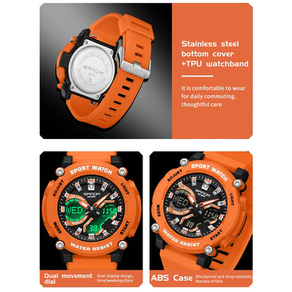 SANDA Outdoor Men's Electronic Wristwatch Large Dial Multifunctional Waterproof Luminous Alarm Military Sports Watch