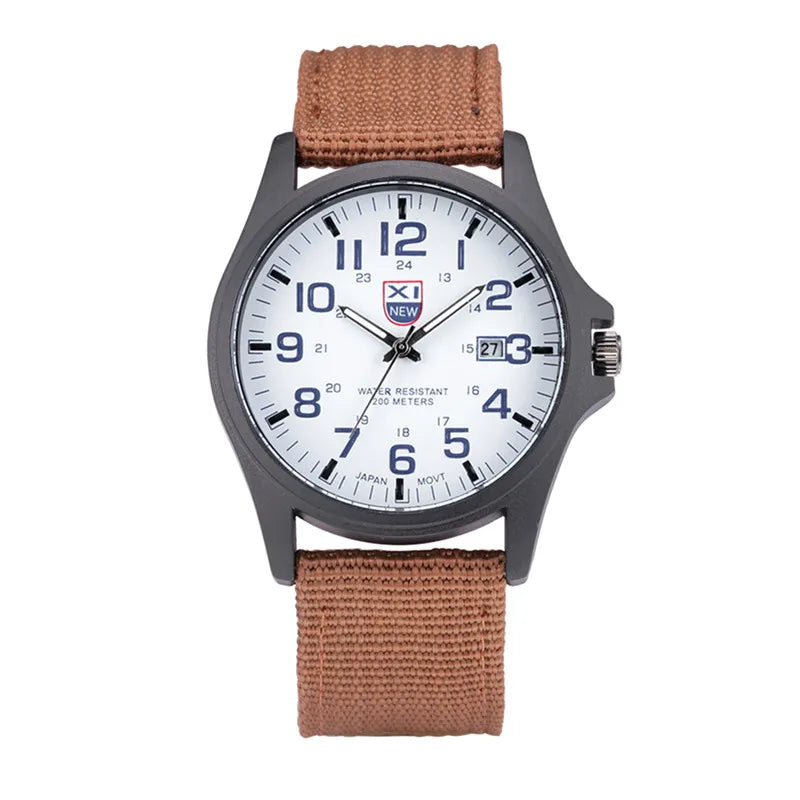 Men Genuine XINEW Brand Watches Students Fashion Casual Nylon Band Sports Army Gifts Date Quartz Wrist Watch Black Montre Homme