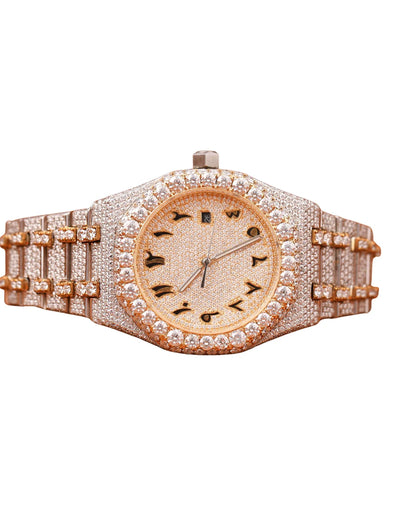 White Gold Round Shape Diamond Watch Arabic Dial for Partywear Men's Quartz Watch Available at Affordable Price