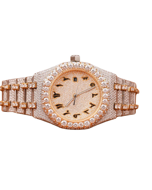 White Gold Round Shape Diamond Watch Arabic Dial for Partywear Men's Quartz Watch Available at Affordable Price