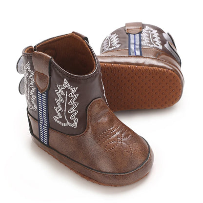 Western Cowboy Princess Baby Boots 0-18M Infant Pre-Walker Shoes Soft Sole Embroidered Footwear for Newborn Girls