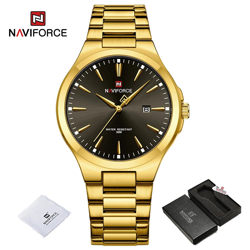 NAVIFORCE Trend Watch for Men Casual Date Display Waterproof Quartz Military Stainless Steel Strap Man Watches Relogio Masculino