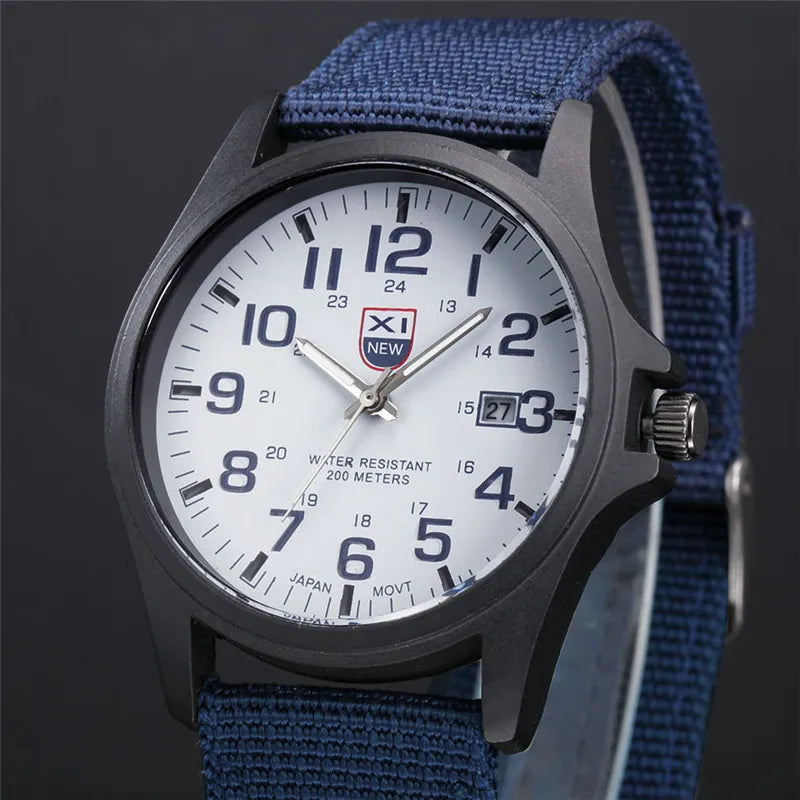 Men Genuine XINEW Brand Watches Students Fashion Casual Nylon Band Sports Army Gifts Date Quartz Wrist Watch Black Montre Homme