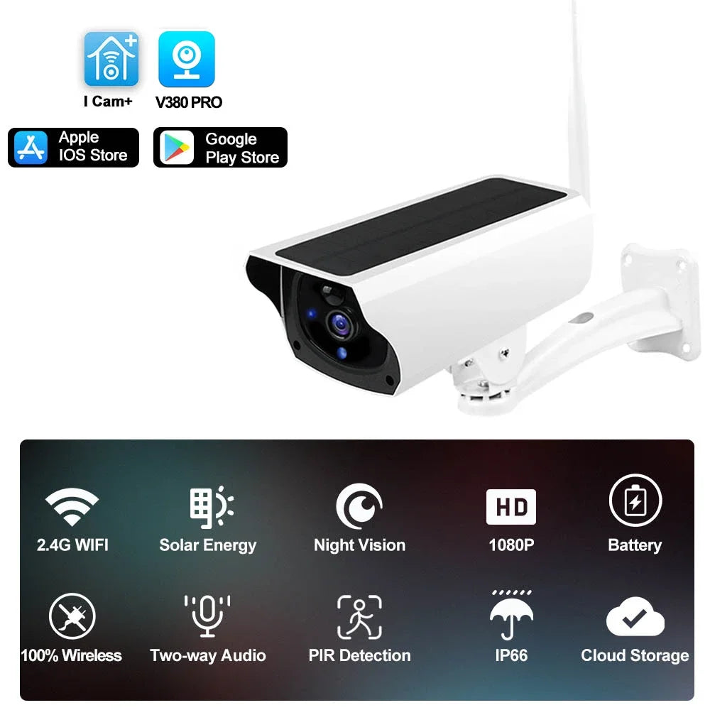 Wireless Solar Bullet Camera Outdoor WiFi 1080P 4x Zoom CCTV Surveillance IP Cam Home Security Protection Battery PIR Detection